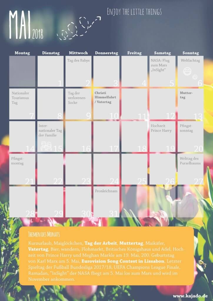 Content Kalender für den Monat Mai.